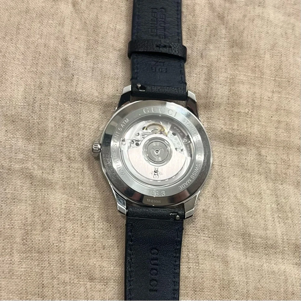 $3950 Gucci G-Timeless 40mm Charm Dial Automatic Watch, Deep Navy Blue